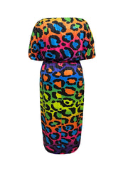  Colorblock Leopard Print Maxi Dress with Bubble Sleeves