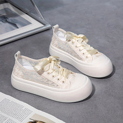 Women's Breathable Mesh Platform Sneakers Casual Lace Up Canvas Shoes