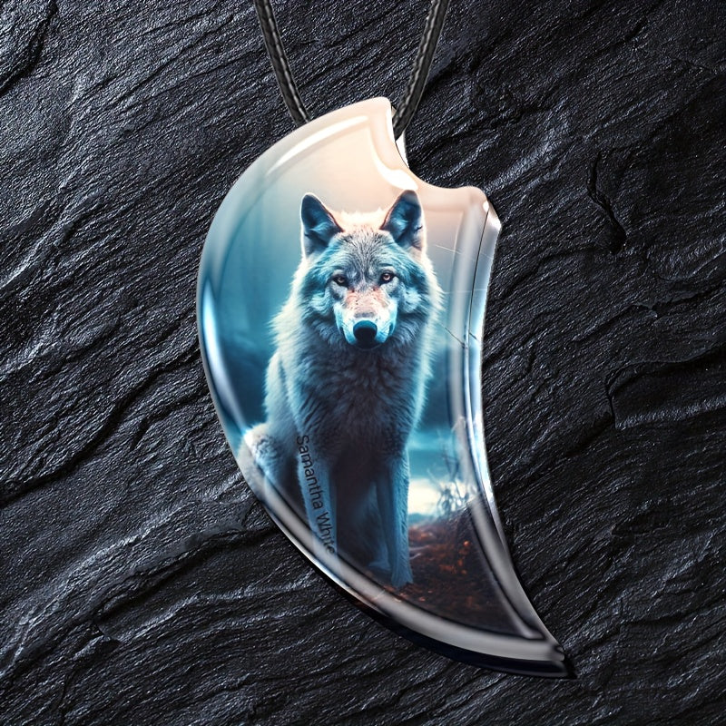 Creative Wolf Resin Landscape Pendant Necklace Gothic Vintage Gift