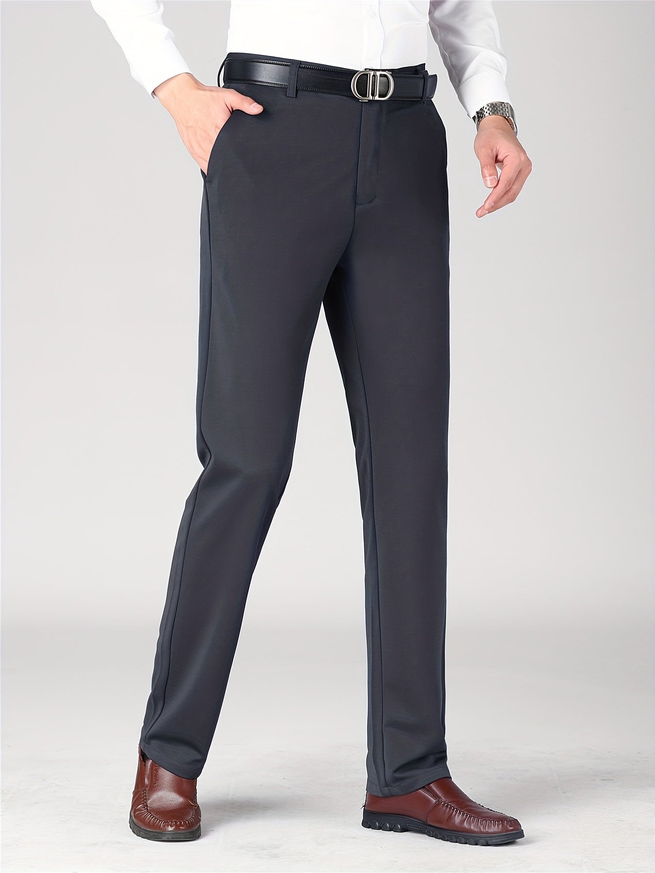 Men's Formal Solid Slim Fit Stretch Dress Pants for Business