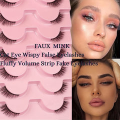 7 Pairs Thick Fluffy Cat Eye Faux Mink False Eyelashes