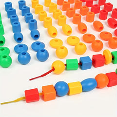 60pcs Bead Stringing Toy for Kids Ages 3 Shape Sorting Fine Motor Skills Set