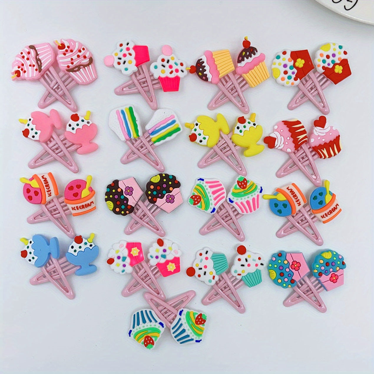 34pcs Cartoon Cup Cake PVC Hair Slides Clip Y2K Non Slip Hair Clips