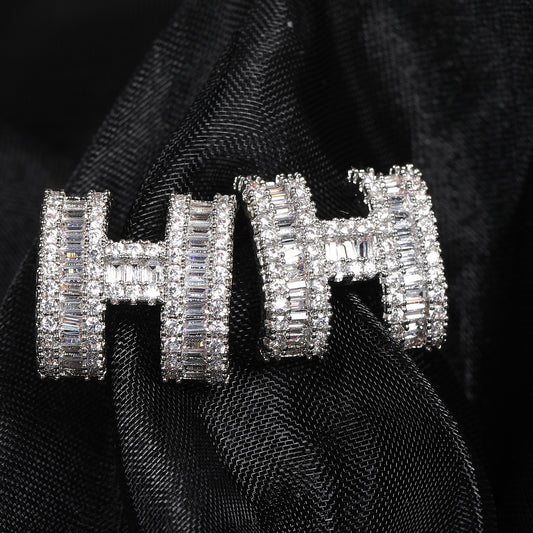 Micro Zirconia H Letter Earrings Men's Ear Stud Jewelry