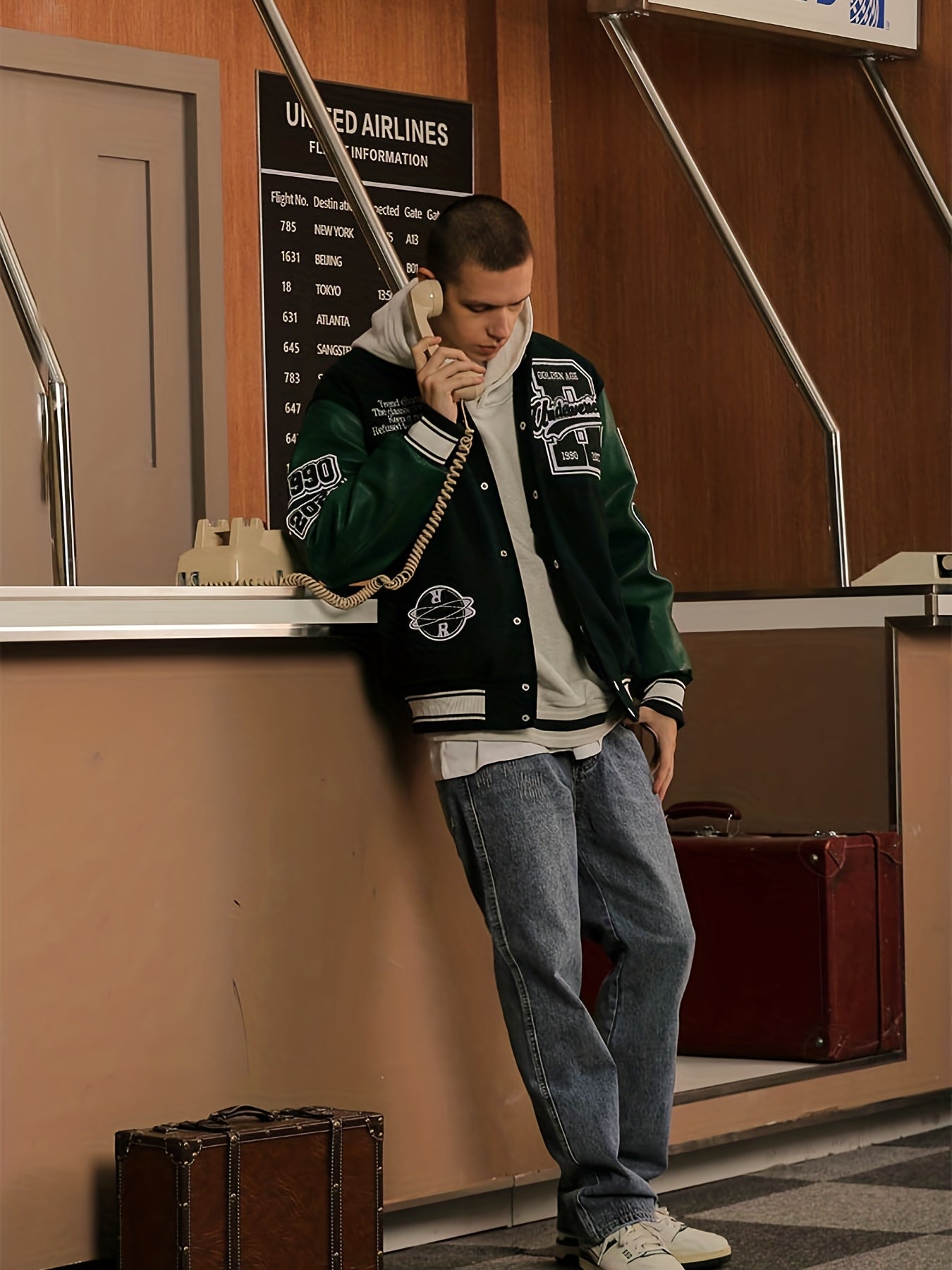 Varsity PU Jacket Men's Vintage Style Letter Print