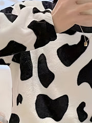 Cow Spots Print Pajama Set Long Sleeve Crew Neck Top & Cozy Pants