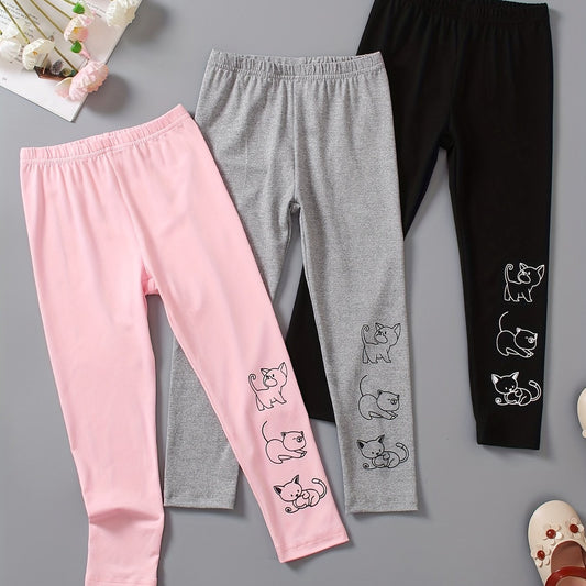 3pcs Toddler Girls Cartoon Leggings Elastic Waist Tights