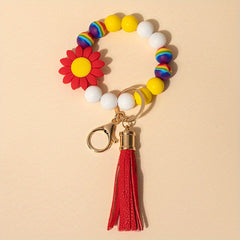 Sun Flower Silicone Bead Keychain Tassel Pendant