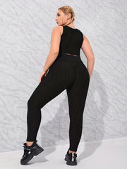  Plain Honeycomb Pattern Tank Crop Top & Leggings Sports Outfit Set