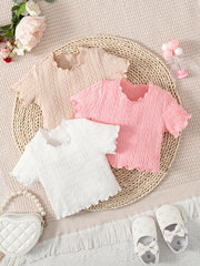Baby Girl's Ruffle Trim All-match T-shirt 3pcs Crew Neck Tops