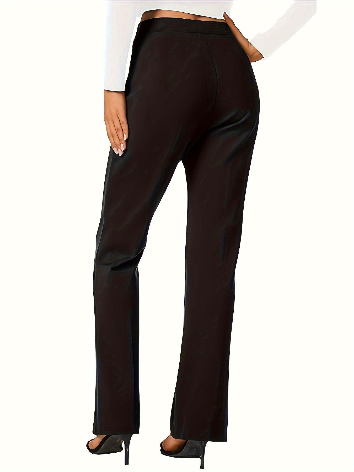  Pants Women's Plus Solid Elastic High Rise Straight Leg Trousers