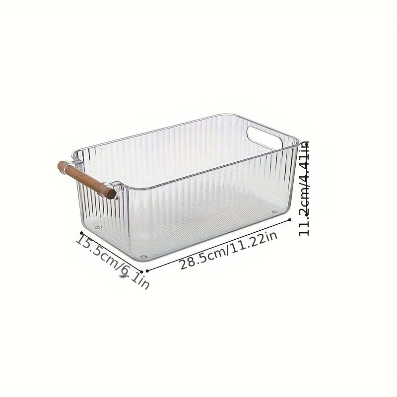 Striped Handle Wooden Kitchen Bathroom Storage Box