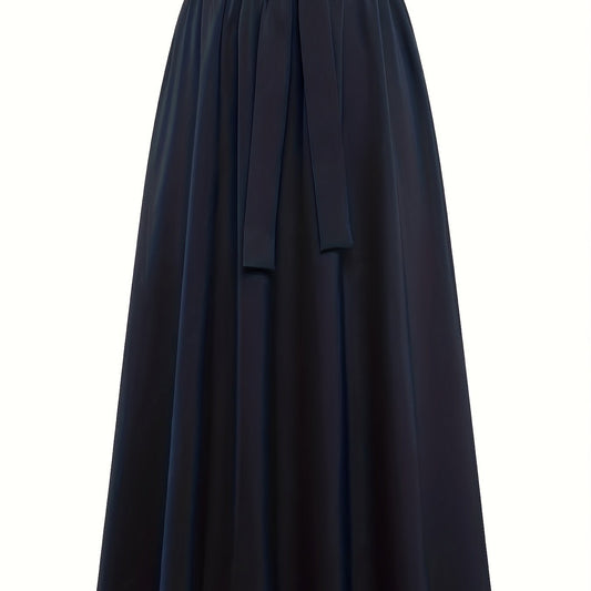 Solid Belted Maxi Skirt Pleated Versatile Women's Clothing