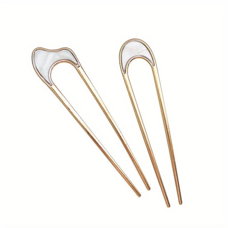 2pcs U Shaped Hair Pins Vintage Hair Sticks French Hair Pin