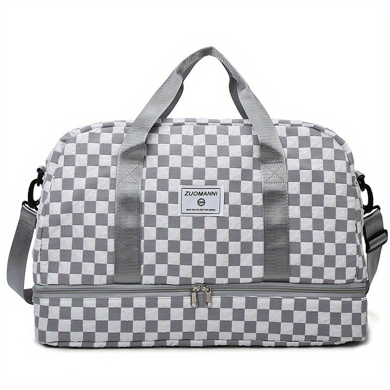 Portable Checkerboard Pattern Sports Gym Bag Large Capacity Travel Duffle Bag