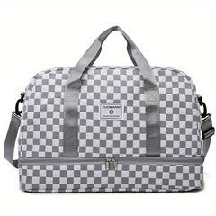 Portable Checkerboard Pattern Sports Gym Bag Large Capacity Travel Duffle Bag