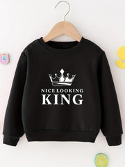 Boys 'King' Print Round Neck Sweatshirt for Spring/Autumn