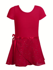 Girl's Ballet Leotards Sleeveless Dancing Suit With Sequin Exercise Skirt