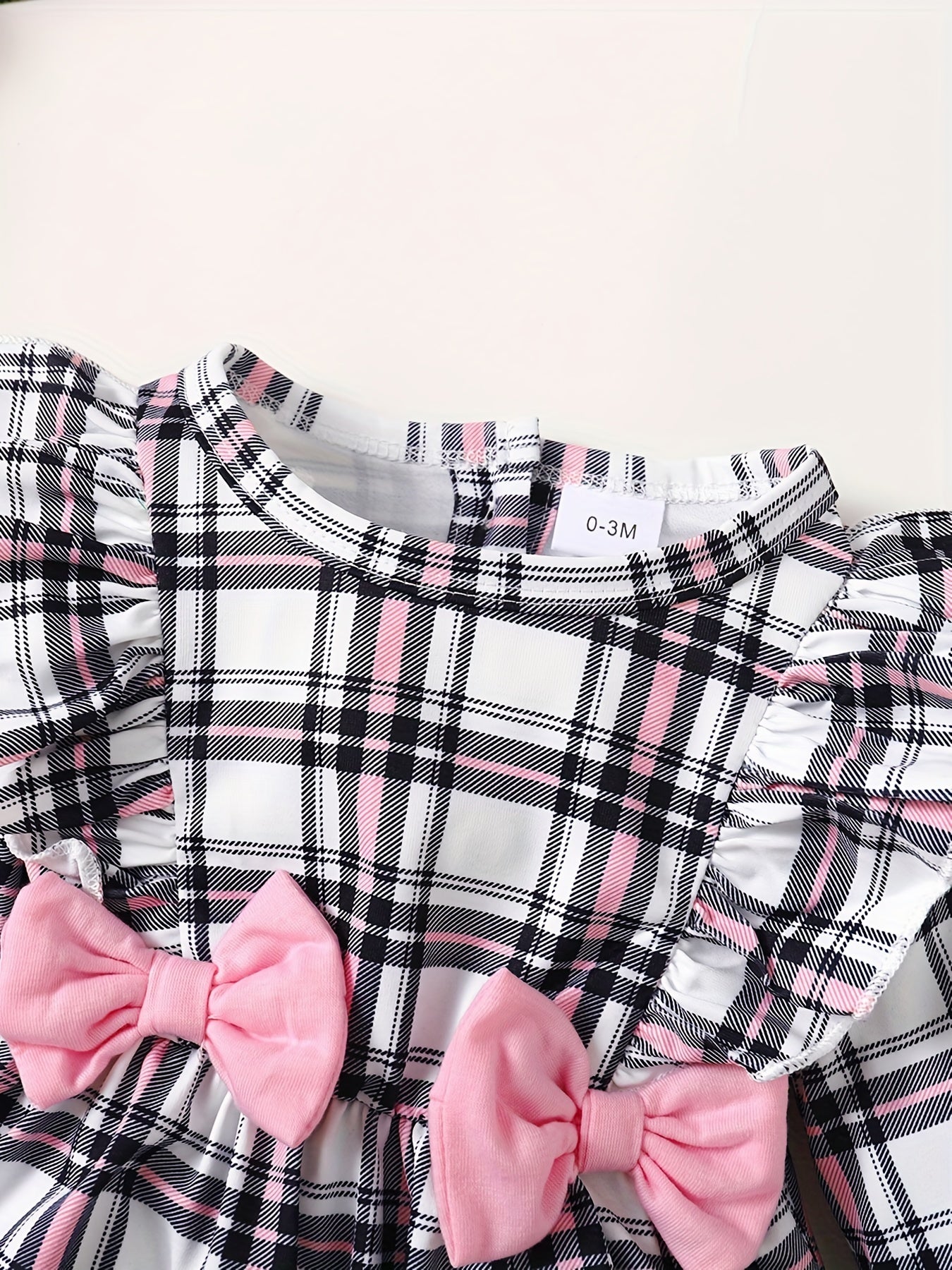 Plaid Bow Outfit Baby Girls 2pc Bodysuit & Hat Set