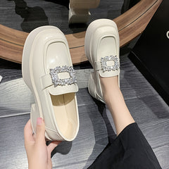 Rhinestone Platform Loafers Women's Slip On Shoes