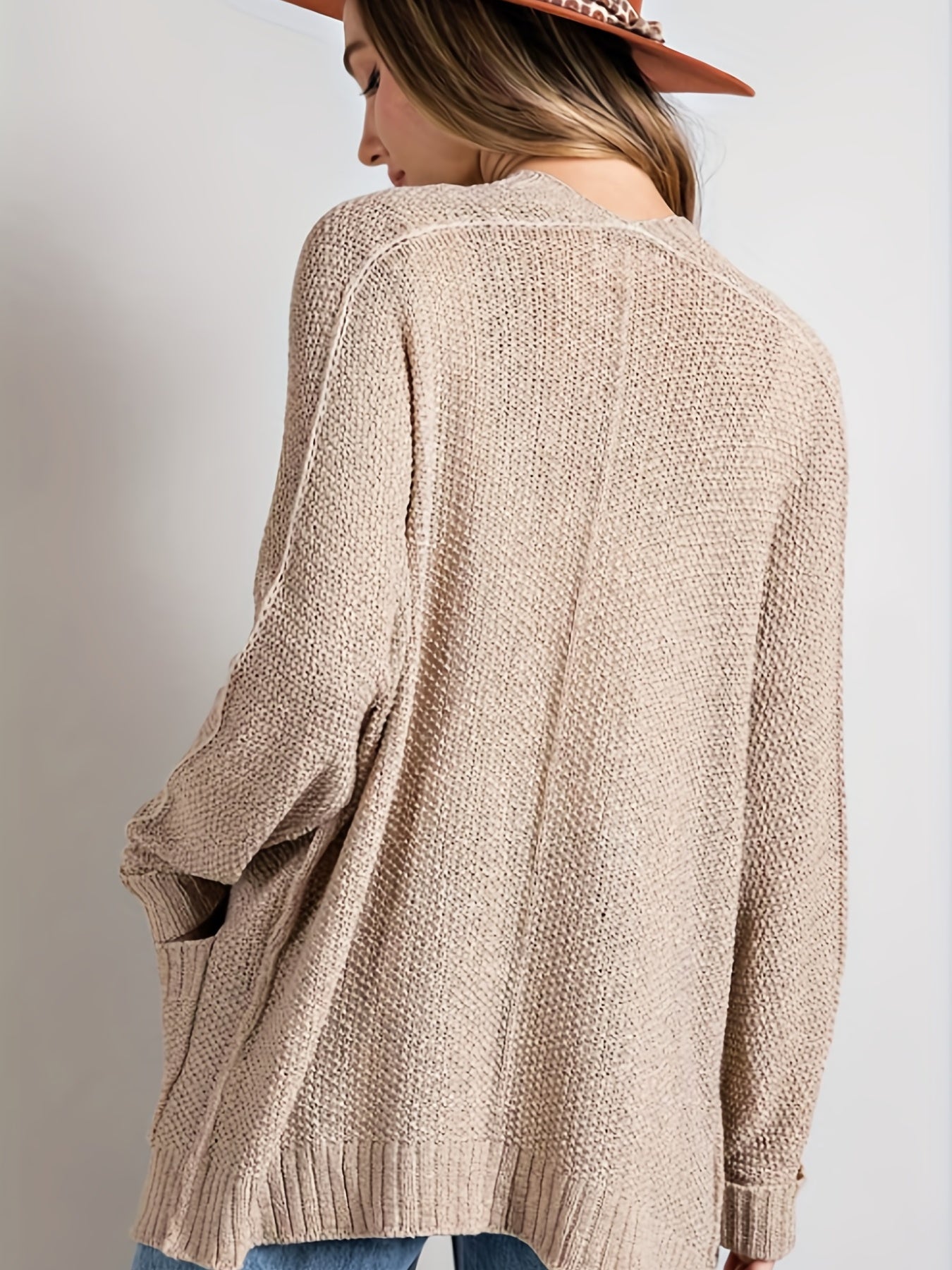  Solid Long Sleeve Open Front Cardigan With Pockets