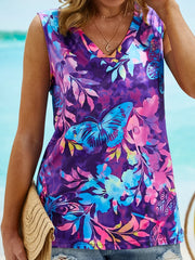 Butterfly Print V Neck Tank Top Casual Loose Spaghetti Stylish Summer Tank Top