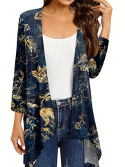  Floral Print Open Front Cardigan