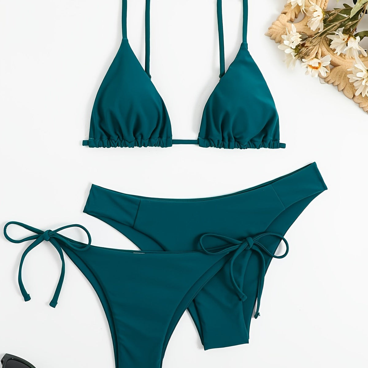 2 Style High Cut Solid Two Piece Swimsuit Women's Swimwear