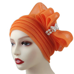 Mesh Pleated Bow Turban Cap Head Scarf Ramadan Head Wraps Beanie