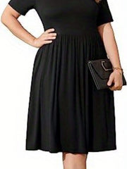  Short Sleeve Stretch Pleated Dress