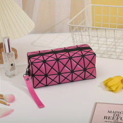 Geometric Pattern Wristlet Bag PU Makeup Bag Organizer for Women
