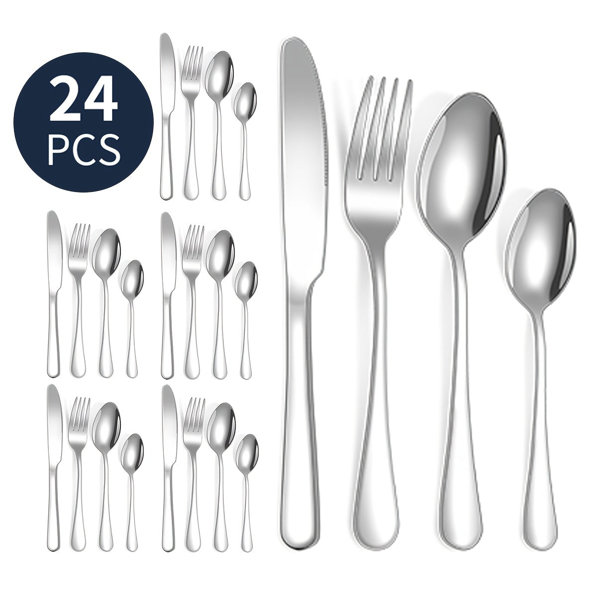 24pcs Stainless Steel Cutlery Flatware Set Mirror Polished