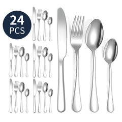 24pcs Stainless Steel Cutlery Flatware Set Mirror Polished