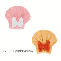 2Pcs Microfiber Hair Towel Wrap with Bow Knot for Women