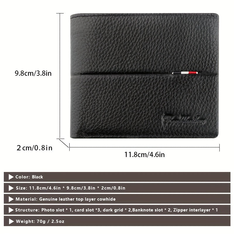Men's Leather Short Wallet Top Layer Cowhide Wallet Large Capacity Card Holder