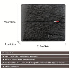 Men's Leather Short Wallet Top Layer Cowhide Wallet Large Capacity Card Holder