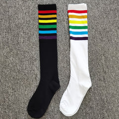 Rainbow Striped Calf Socks Harajuku College Style Knee High Socks Women