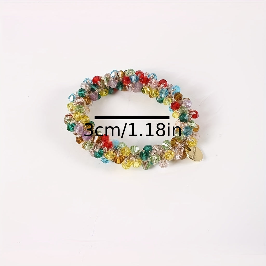 2pcs Crystal Hair Ropes Beaded Hair Rings For Girls