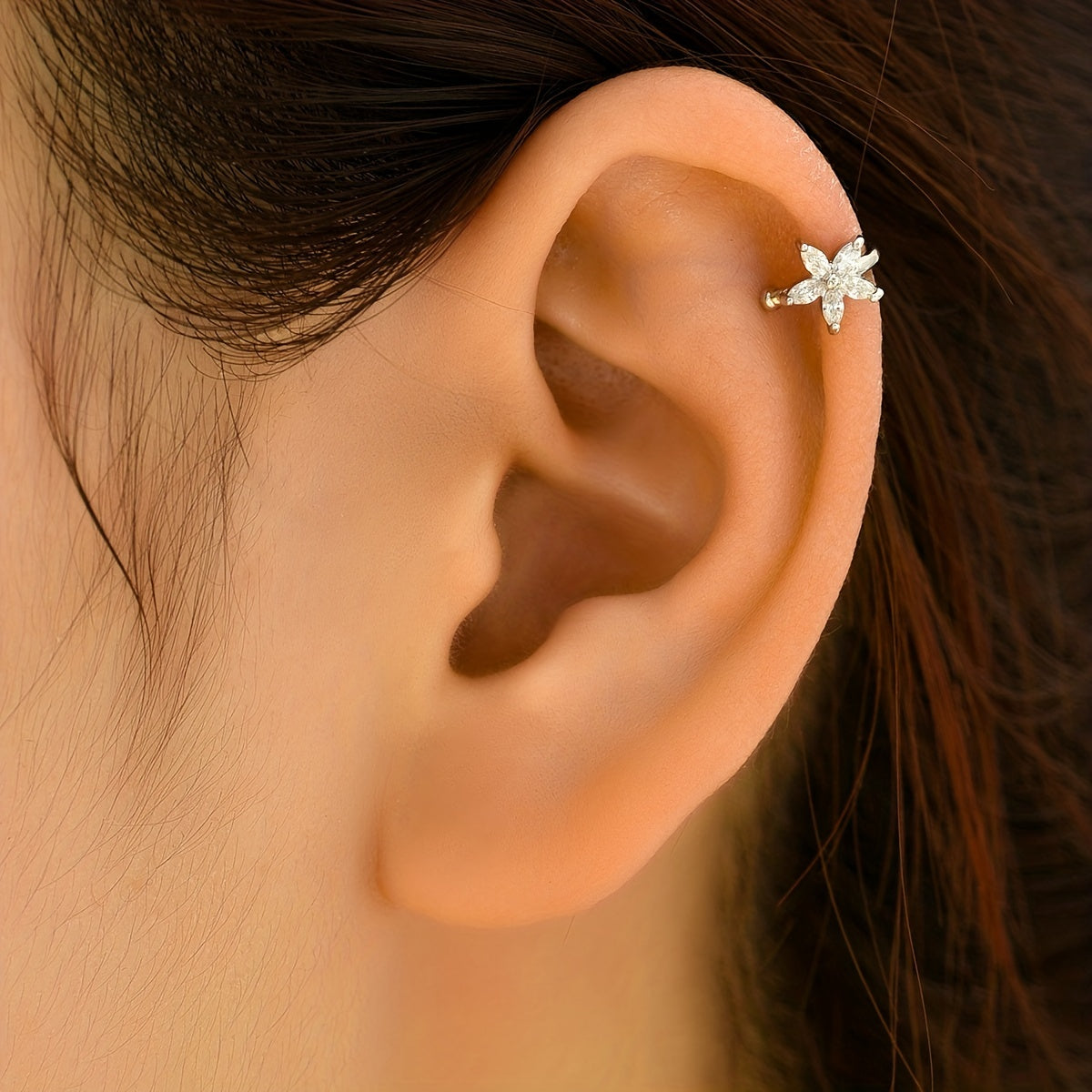 Zircon Inlaid Ear Cuff Flower Design 14K Plated Jewelry