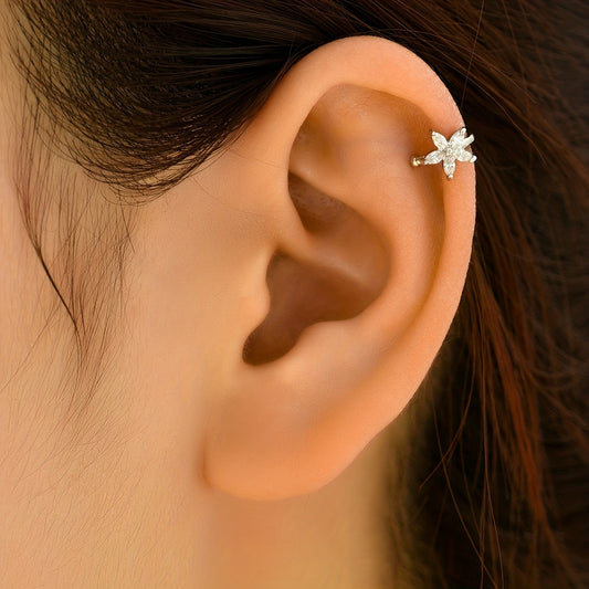 Zircon Inlaid Ear Cuff Flower Design 14K Plated Jewelry