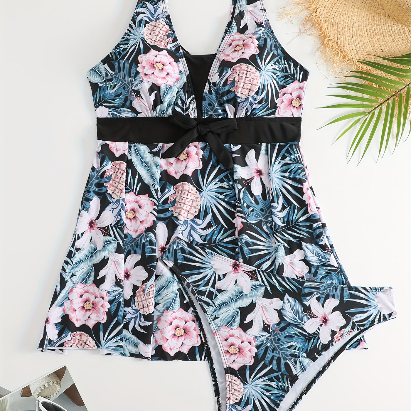  Boho Tankini Set Tropical Print Swimsuit Two Piece