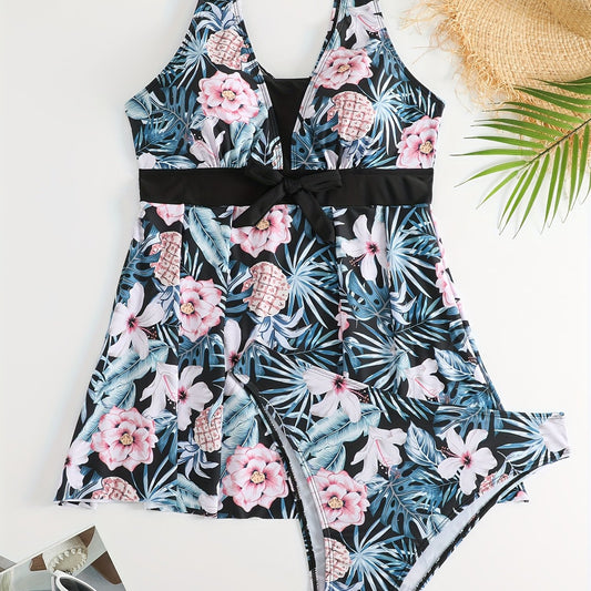  Boho Tankini Set Tropical Print Swimsuit Two Piece