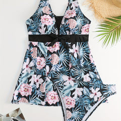  Boho Tankini Set Tropical Print Swimsuit Two Piece