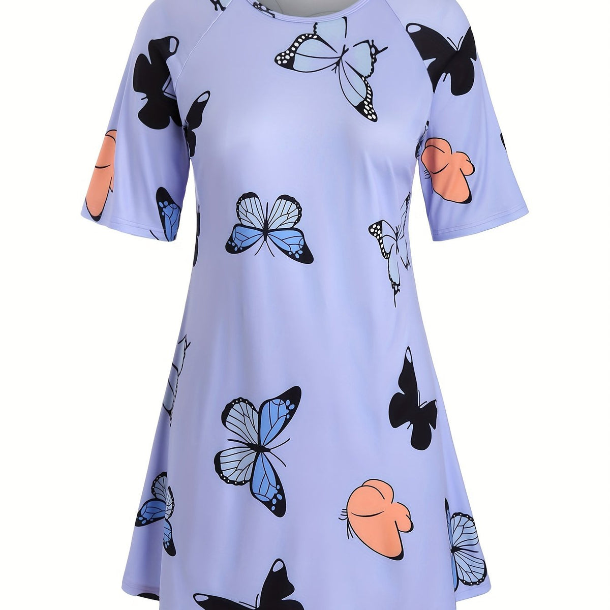  Butterfly Print Nightdress Short Sleeve Round Neck