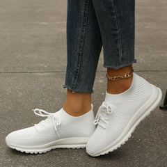 Women's Knitted Tennis Sneakers Lace Up Running Shoes