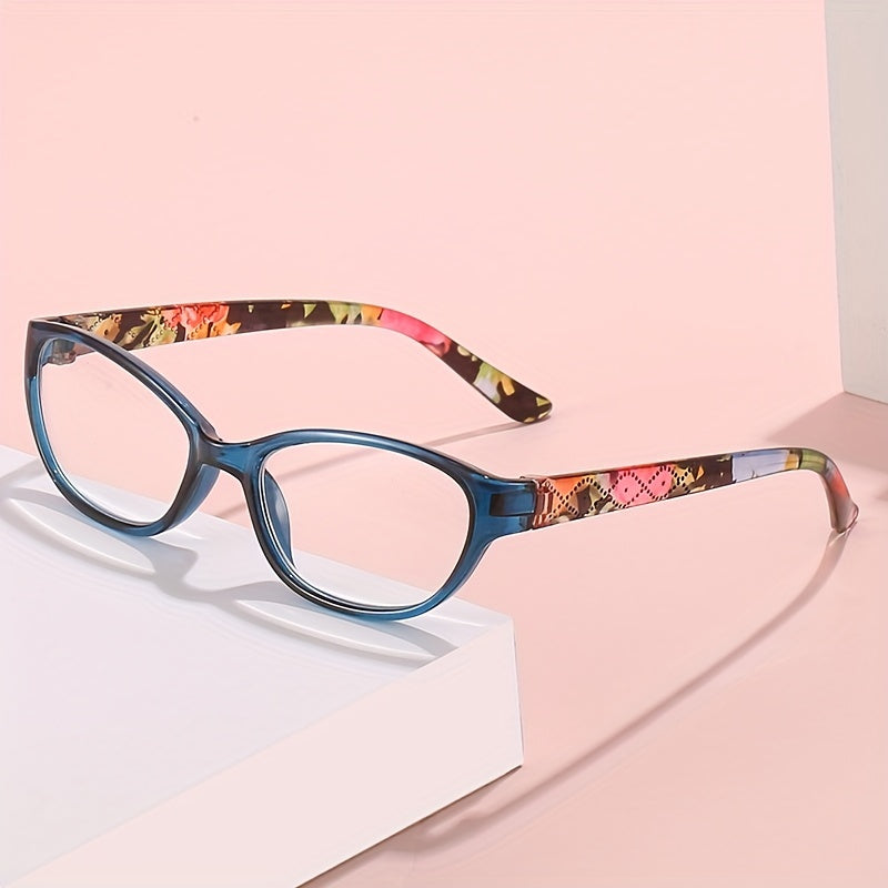 Floral Cat Eye Light Block Reading Glasses Clear Lens Anti Eyestrain