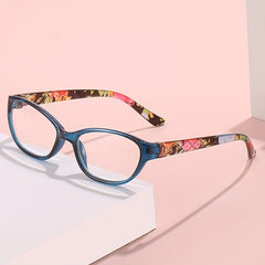 Floral Cat Eye Light Block Reading Glasses Clear Lens Anti Eyestrain