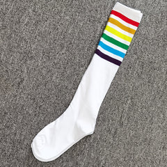 Rainbow Striped Calf Socks Harajuku College Style Knee High Socks Women