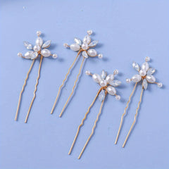 4pcs Faux Pearl Rhinestone Bridal Hairpin Wedding Hair Accessories