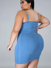 Sexy Plus Denim Dress Solid Scoop Neck Bodycon Mini
